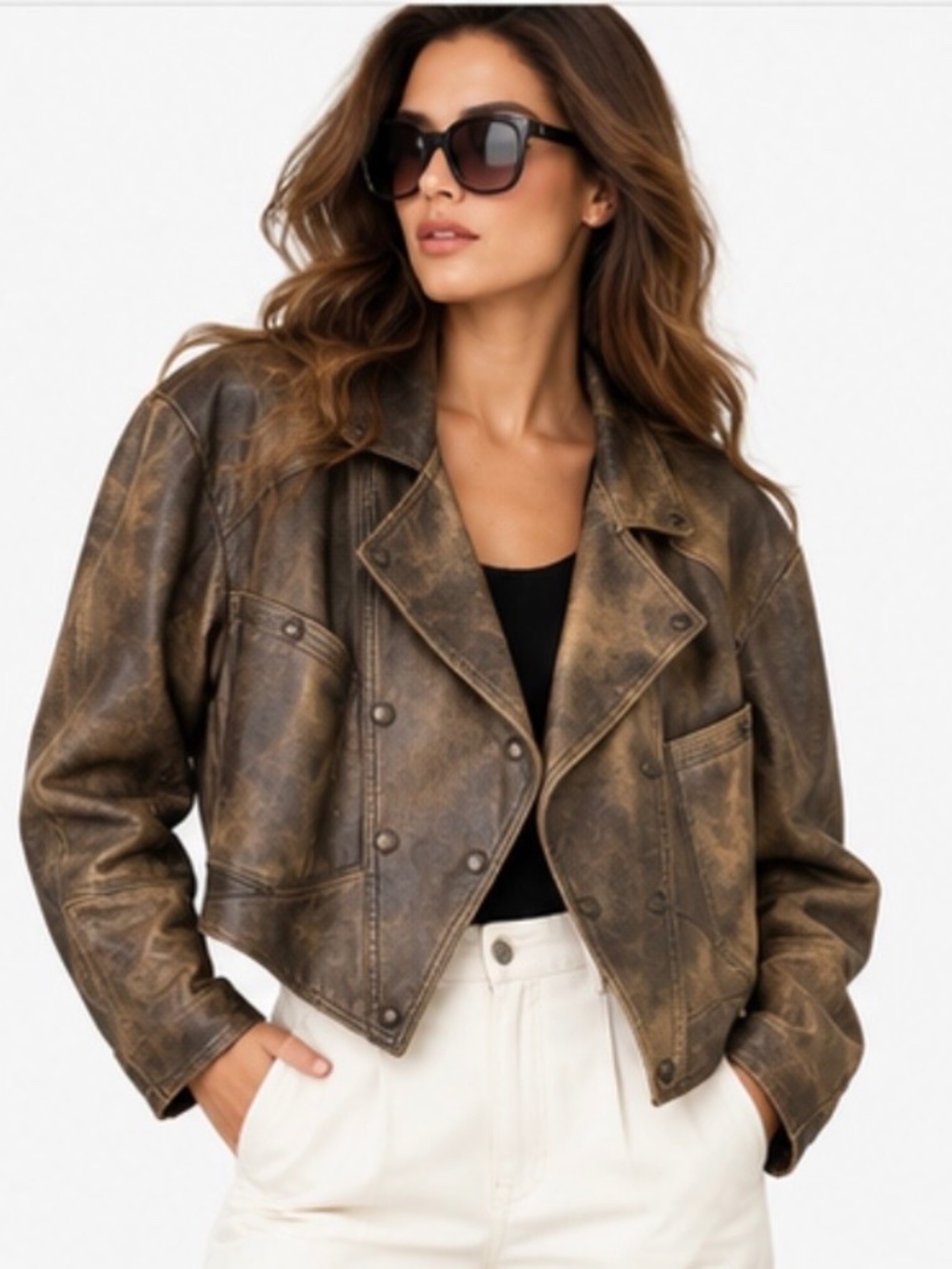 Vintage 1984 Carlako Design Studio Distressed Brown Leather Moto Jacket M